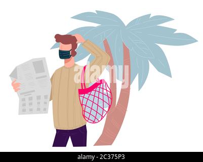 Man reading newspaper, scared or worried about news Stock Vector