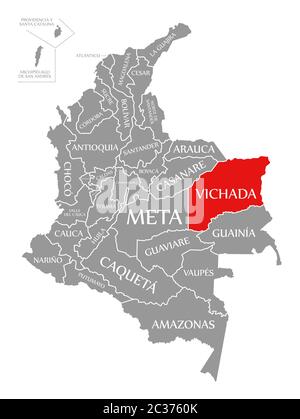 Vichada red highlighted in map of Colombia Stock Photo