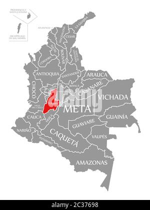 Tolima red highlighted in map of Colombia Stock Photo