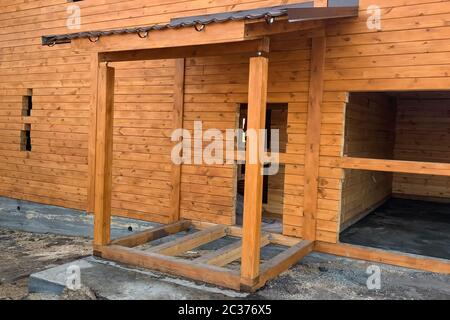 Constructed from a wooden log house, wooden house. Stock Photo