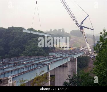 The construction of a road viaduct, on the Merthyr Tydfil bypass, south Wales, UK in 1996 Stock Photo