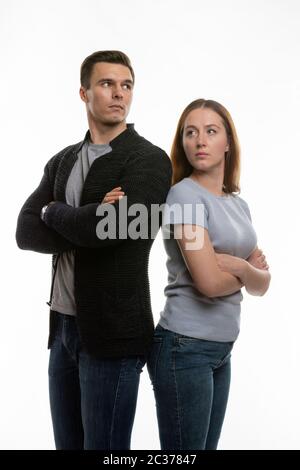 Couple in a sora, looking offended past each other Stock Photo