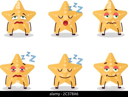 Cartoon character of yellow starfish with sleepy expression Stock Vector