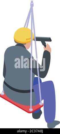 Window wash industrial climber icon, isometric style Stock Vector