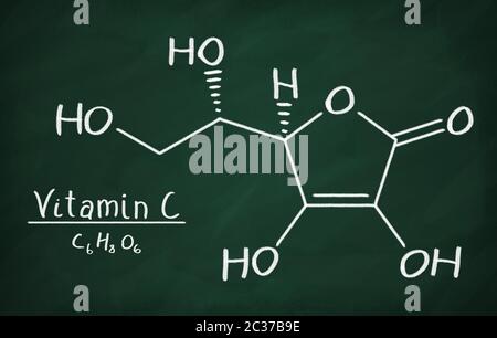 Chemical formula of Vitamin C on a blackboard Stock Photo