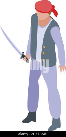 Pirate with sword icon, isometric style Stock Vector