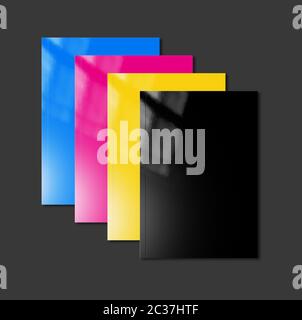 CMYK booklet covers set isolated on black background - mockup illustration Stock Photo