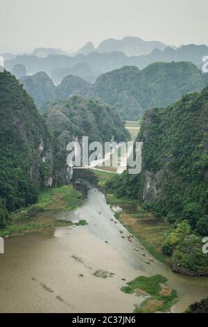 View from Top of Mua Cave Mountain Tam Coc Vietnam Stock Photo