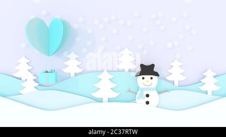 3d rendering, 3d illustrator, Sending gifts by heart. Christmas and New Year's festival, mountain and nature views Stock Photo