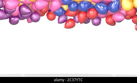 Colorful Balloon Floating on white background. Multicolored Flying balloons. Helium Balloons rising in the air Birthday, Valentines, Anniversary conce Stock Photo