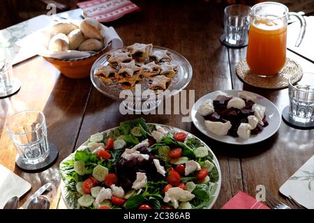 Healthy homemade lunch served on a sunny day in December Stock Photo