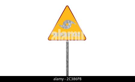 Hurricane Warning Road Sign Isolated On White Background 3D Rendering Stock Photo