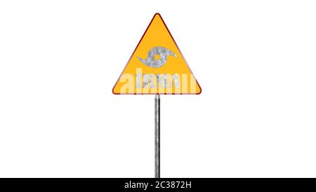 Hurricane Warning Road Sign Isolated On White Background 3D Rendering Stock Photo