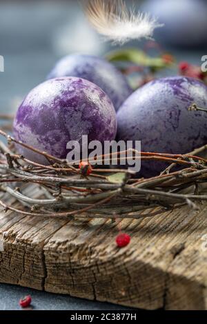 Traditional colorful Easter eggs close up. Stock Photo