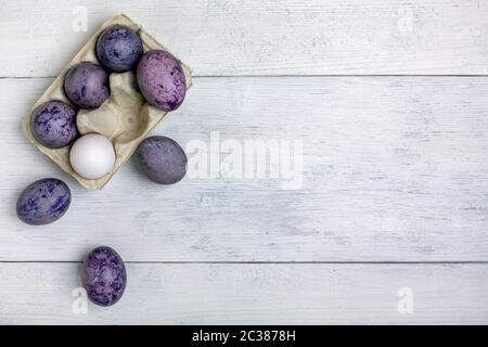 Easter eggs colored with hibiscus tea. Stock Photo
