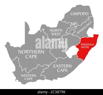 KwaZulu-Natal red highlighted in map of South Africa Stock Photo