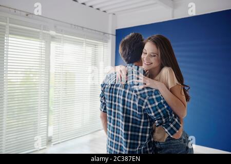 Young couple finally bought a dreamy house Stock Photo