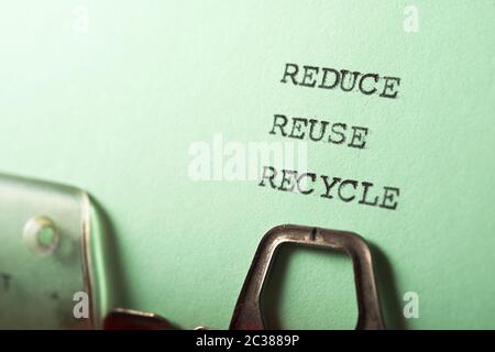 Reduce, reuse and recycle words written with a typewriter Stock Photo ...