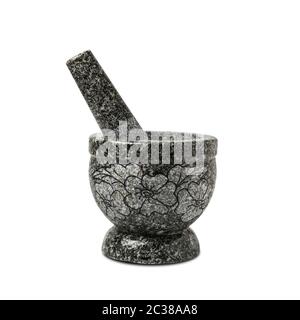 A stone mortar and pestles isolated on a white background. Stock Photo