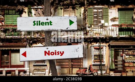 Street Sign Silent versus Noisy Stock Photo