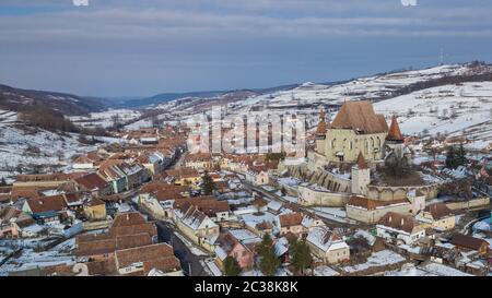 church and village of Biertan in Transylvania, Romania Stock Photo