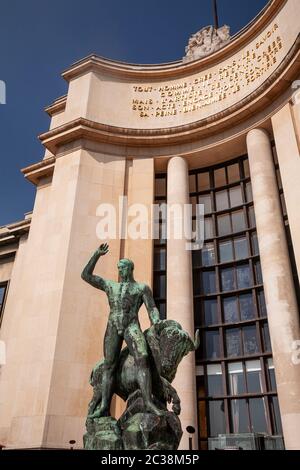 Statue of man and bull at Trocadero, Paris, France Stock Photo