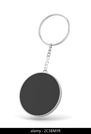 Blank metallic keychain mockup. 3d illustration isolated on white background Stock Photo