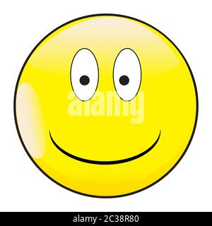 A big eyed happy smiling smile face button isolated on a white background Stock Photo
