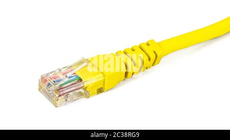 Yellow network plug isolated on white background with clipping path Stock Photo