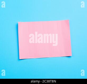 blue banner with pink paper sheet curly for paper design. Curly page corner. Business template. Copy space Stock Photo
