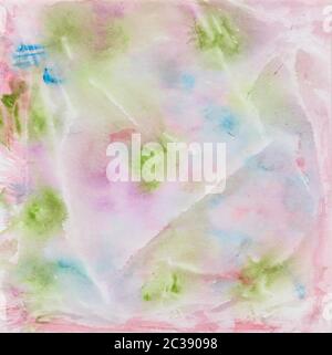 Simple colorful, hand painted wash background, drawn with watercolor paint with blots and stripes in green, purple, blue, red Stock Photo