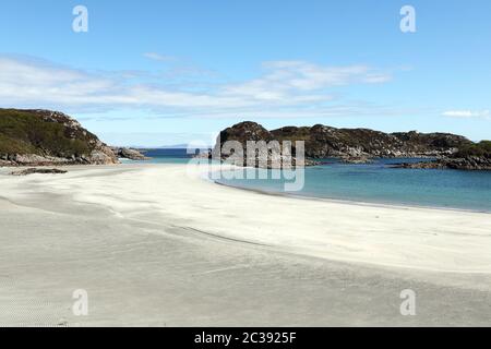 Traigh Gheal, a fabulous white sandy beach on the Isle of Mull, Inner Hebrides of Scotland Stock Photo