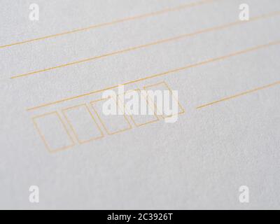 Blank Postcode blank form with fields for address and postcode, white paper texture ...