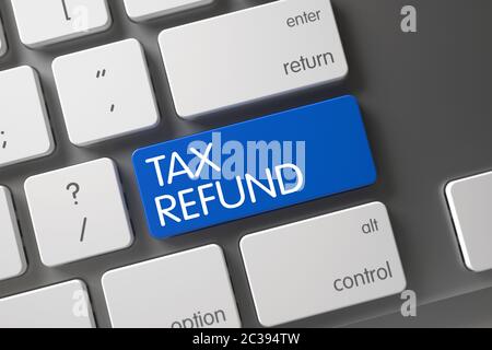 Modernized Keyboard with the words Tax Refund on Blue Key. Keyboard with Blue Keypad - Tax Refund. Tax Refund CloseUp of Computer Keyboard on Laptop. Stock Photo