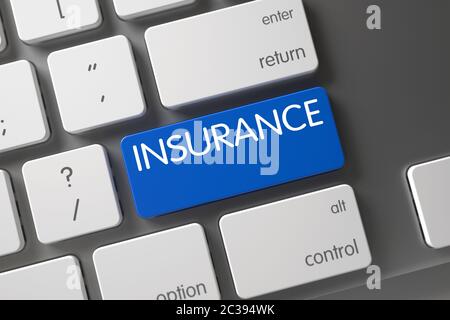 Concept of Insurance, with Insurance on Blue Enter Keypad on Modernized Keyboard. Modern Keyboard Keypad Labeled Insurance. Insurance CloseUp of Lapto Stock Photo
