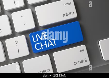 Live Chat Concept Modern Keyboard with Live Chat on Blue Enter Button Background, Selected Focus. Key Live Chat on Modern Laptop Keyboard. Modernized Stock Photo