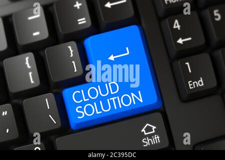Cloud Solution on Computer Keyboard Background. Cloud Solution Concept: Modern Keyboard with Cloud Solution on Blue Enter Button Background, Selected Stock Photo