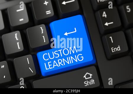 Concepts of Custom Learning, with a Custom Learning on Blue Enter Keypad on Computer Keyboard. Custom Learning Key on Modern Laptop Keyboard. 3D Illus Stock Photo