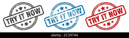 try it now stamp. try it now round isolated sign. try it now label set Stock Vector