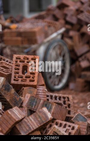 Pile of bricks on the building site Stock Photo