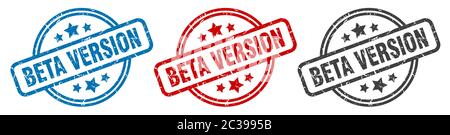 beta version stamp. beta version round isolated sign. beta version label set Stock Vector