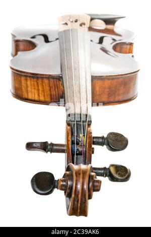 Old dark brown Violin isolated on white Stock Photo