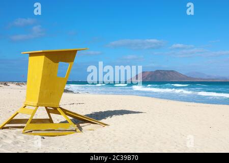 Corralejo Dunas beach with Lobos Island on the background in Fuerteventura, Canary Islands Stock Photo