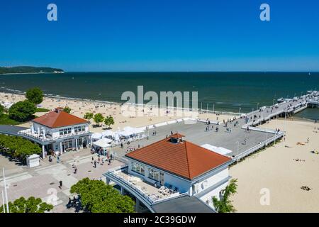 Sopot Beach Aerial View. Sopot resort in Poland from above. Sopot is major tourist destination in Poland. Stock Photo