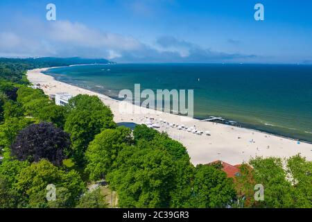 Sopot Beach Aerial View. Sopot resort in Poland from above. Sopot is major tourist destination in Poland. Stock Photo