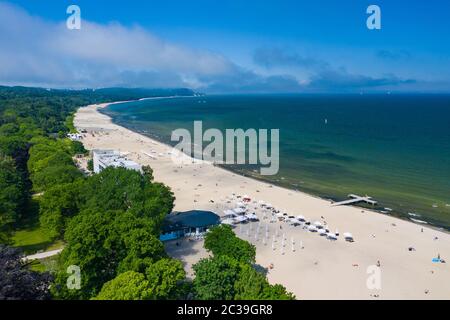 Sopot Beach Aerial View. Sopot resort in Poland from above. Sopot is major tourist destination in Poland. Stock Photo