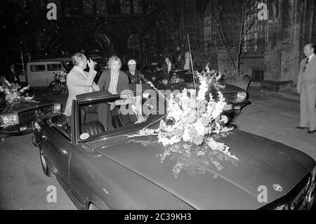 Bernd Duernberger (r.) at the celebration of FC Bayern at Marienplatz in Munich. FC Bayern celebrates winning the Bundesliga championship and the European Cup of National Champions. Stock Photo