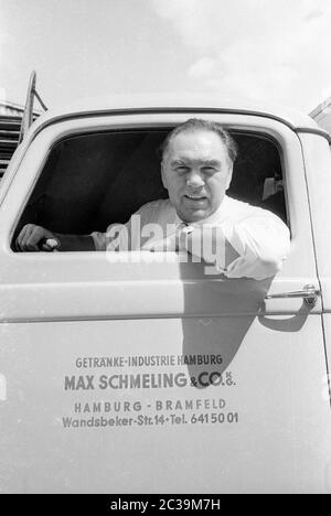 Max Schmeling at his company in 1966. He operated a chief agency for Coca Cola products in Hamburg-Bramfeld. Stock Photo