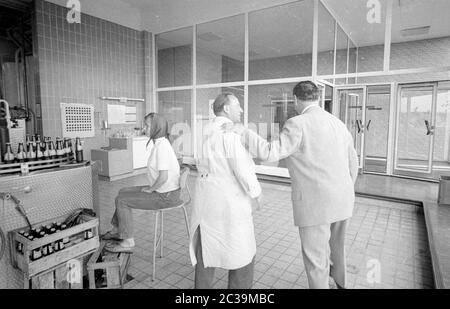 Max Schmeling at his company in 1966. He operated a chief agency for Coca Cola products in Hamburg-Bramfeld. Stock Photo