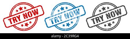 try now stamp. try now round isolated sign. try now label set Stock Vector